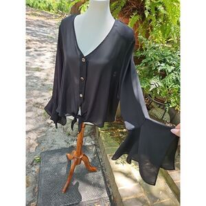 Diana Marco Sheer Top Chiffon Flouncy Angel Sleeve Flowy‎ Blouse See-Thru Jacket